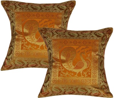 Lal Haveli Silk Cushions & Pillows Cover(Pack of 2, 40.64 cm*40.64 cm, Gold)