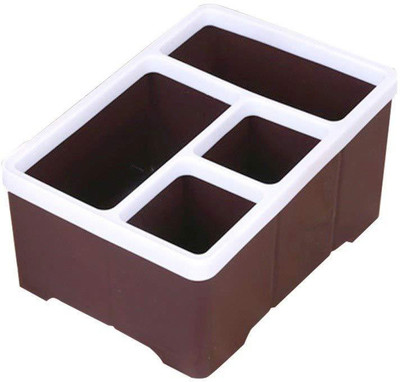 

SYGA 4 Compartments Plastic Desktop Organizer Multipurpose Storage Box Remote Control Container(Brown)