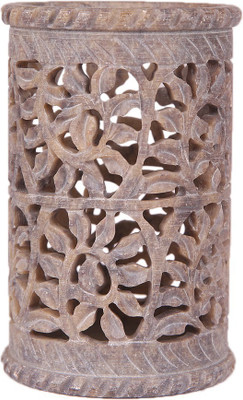 

U Carry Me 1 Compartments Marble Round Shaped Soapstone Pen Stand with Intricate Floral Carving(Beige)