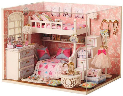 

Webby Wooden DIY Little Princess Miniature Doll House with Lights, Pink(Pink)
