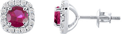 

SilverDew New Halo 14kt White Rhodium Plated Round Cut Ruby Center Round CZ Diamond Earring Wedding & Anniversary Wear For Women's & Girl's Cubic Zirconia Sterling Silver Stud Earring