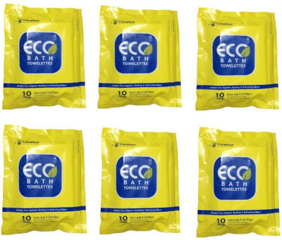

ECO Bath Alcohol free Hygenic and Antiseptic Extra Large Bathing Wipes in a resealable Ziplock Pack (6 X 10 = 60 wipes)(Pack of 60)