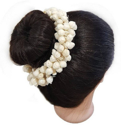 

AASA Artificial Hair Gajra For Hair Accessories, White Hair Clip (White) Bun(White)