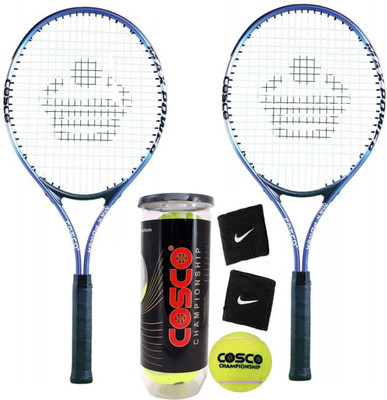 

Cosco Max Power Tennis Racquet ( Pack of 2 ) With Tennis Ball " Championship " ( Pack of 3 Balls ) and 1 Pair Wrist Band Tennis Kit