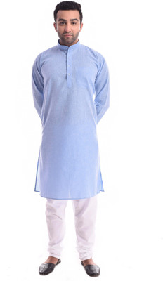 Nawab-Saheb Men Solid Straight Kurta(Blue)