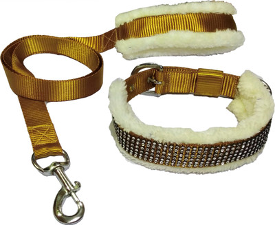 

Petshop7 1 inch Golden Nylon soft Fur Padded Premium Dog Collar & Dog Leash (Neck Size : 18-22 inch) Dog Collar & Leash(, Golden