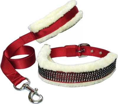 

Petshop7 0.75 Red Nylon soft Fur Padded Premium Dog Collar & Dog Leash (Neck Size : 15-18 inch)  Dog Collar & Leash(, Red