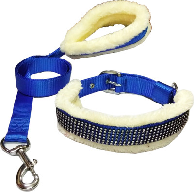 

Petshop7 1.25 inch Blue Nylon soft Fur Padded Premium Dog Collar & Dog Leash (Neck Size : 20-26 inch) Dog Collar & Leash(, Blue