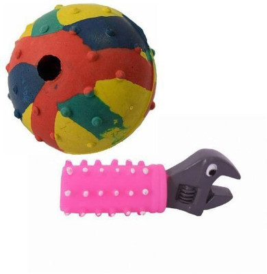 Pet Needs High Quality Squeaky Vinyl latex Cute Spanner With Bouncy Ball For Puppy Rubber Ball For Dog