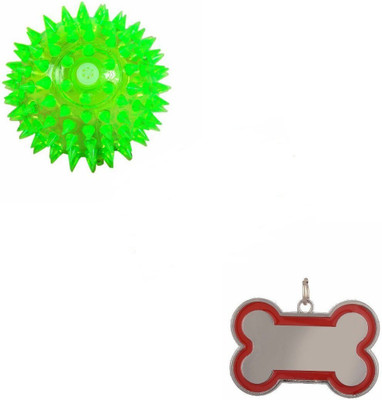 

Pet Needs LED Light-UP Spike Squeaky Ball With Free Collar Charm For Puppy-Medium Rubber Squeaky Toy For Dog