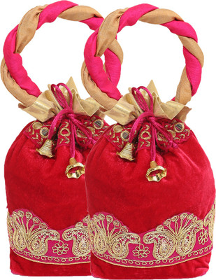 

Kuber Industries Velvet Rajasthani Potli Bag/Clutch/Bridal Clutch (Multi) Set of 2 Pcs Potli(Multicolor)