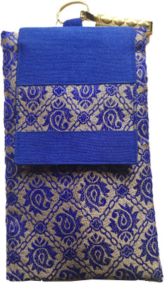 

Mahadev Exports Brocade Mobile Cover/ pouch with zip behind and hook Mobile Pouch(Blue)