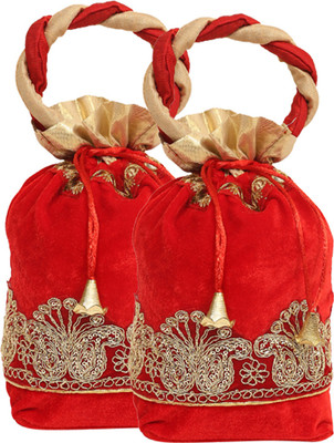 

Kuber Industries Velvet Rajasthani Potli Bag/Clutch/Bridal Clutch (Multi) Set of 2 Pcs Potli(Multicolor)