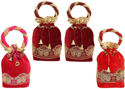 

Kuber Industries Velvet Rajasthani Potli Bag/Clutch/Bridal Clutch (Multi) Set of 4 Pcs Potli(Multicolor)
