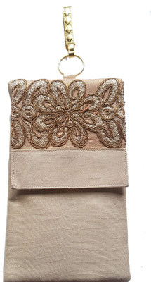 

Mahadev Exports Brocade Mobile Cover/ pouch with zip behind and hook Mobile Pouch(Gold)