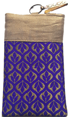 

Mahadev Exports Brocade Mobile Cover/ pouch with zip behind and hook Mobile Pouch(Blue)