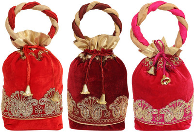 

Kuber Industries Velvet Rajasthani Potli Bag/Clutch/Bridal Clutch (Multi) Set of 3 Pcs Potli(Multicolor)