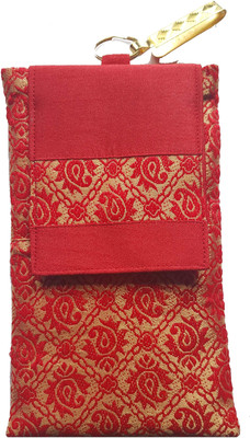 

Mahadev Exports Brocade Mobile Cover/ pouch with zip behind and hook Mobile Pouch(Red)