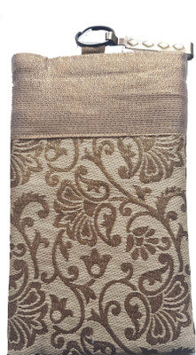 

Mahadev Exports Brocade Mobile Cover/ pouch with zip behind and hook Mobile Pouch(Gold)