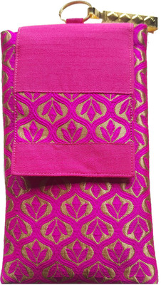 

Mahadev Exports Brocade Mobile Cover/ pouch with zip behind and hook Mobile Pouch(Pink)