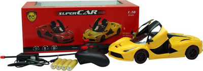 

nvcollections Rechargeable Remote Control Ferrari Max Speed with open door 1:16 5-channel Support(Yellow)