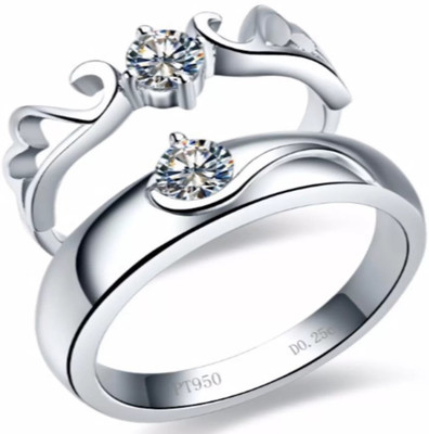 

silver shine  couple ring set Alloy Cubic Zirconia Silver Plated Ring Set, White