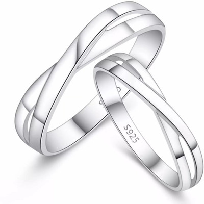 

Silver Creations Adjustable Couple band ring set Alloy Cubic Zirconia Silver Plated Ring Set