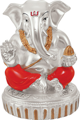 

Treta Silver Plated Round Base Lord Ganesha S 925 Decorative Showpiece - 8.5 cm(Ceramic, Silver Plated, Silver, Red, Gold)