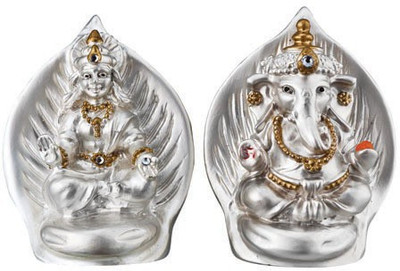 

Treta Lord Laxmi Ganesha Idol - 6 Cm Decorative Showpiece - 6 cm(Silver Plated, Silver)