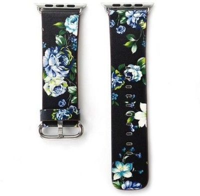 

CELLFATHER British Rural Flower Leather Band iWatch Strap For Apple Watch Series 38mm Men & Women Smart Watch Strap(Black, Blue), Black blue peeny