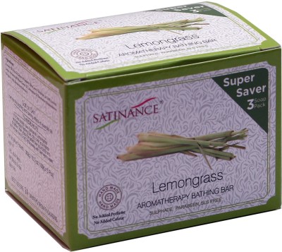 Satinance Lemongrass Aromatherapy Bathing Bar (Transparent) 300g (3x100g) Super Saver Pack - Sulphate, Parabeen, S L S Free, No added Perfume & Colour(300 g)