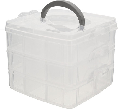 

Gadget Bucket 3-Tray Transparent Plastic Organizer Storage Box Basket Container with Collapsible and Removable Dividers 31X19X24Cm Organizer Vanity Box(Transparent)