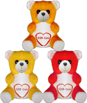 

Mofaro Three Love Teddy Bear Soft Toy - 12 cm(Brown, Red, Yellow)