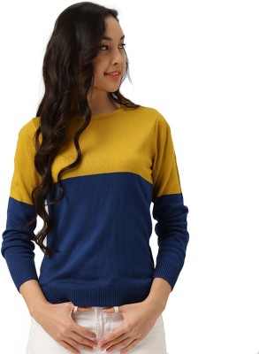 Dressberry Self Design Round Neck Casual Women Blue Sweater