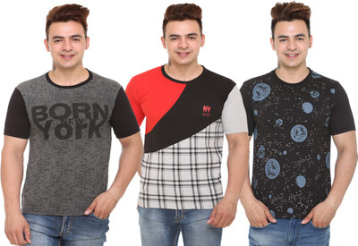 SHAUN Checkered Men Round Neck Multicolor T-Shirt