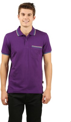 zebu Solid Men Polo Neck Purple T-Shirt