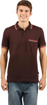 zebu Solid Men Polo Neck Brown T-Shirt