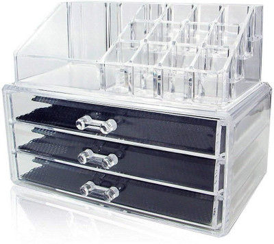 

Styleys Cosmetic Organizer Jewellery Storage Boxes with Mirror 4 Vanity Box(Silver)