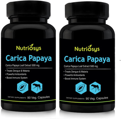 

Nutriosys Carica Papaya Leaf Extract - 500mg (180 Veg Capsules)- Pack of 2(180 No)