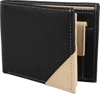 

Wooden Men Casual Black, Beige Artificial Leather Wallet(5 Card Slots), Black cream