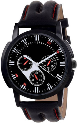 

Montres New Stylish chronograph Print Dial Black Leather Belt Watch - For Boys & Girls