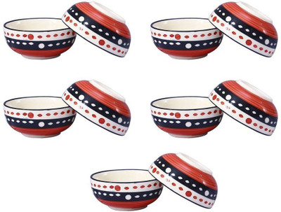 

caffeine Dining Dessert Bowl in Salmon Orange Oodles Ceramic Bowl Set(Orange, Pack of 10)