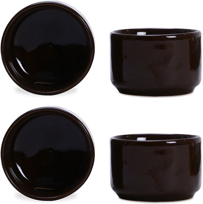 caffeine Dip and Sauce Round Serving Bowl in Black Doodle (Set of 4) Ceramic Bowl Set(Black, Pack of 4)