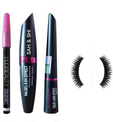 

Sah&Shi Mascara with Huda Eyeliner And Huda Beauty Eyebrow Pencil Set of 3 With 1 Pair of Eyelashes(Set of 4)