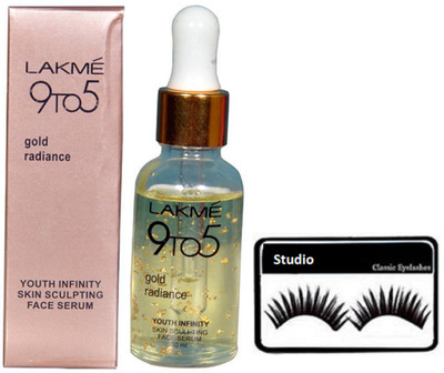 

studio eyelashes , lakme Gold Radiance Youth Infinity Skin Sculpting Face Serum(Set of 2)
