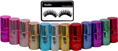 

studio eyelashes with multi shades mirror nail polish (Pack of 12)(Set of 13)