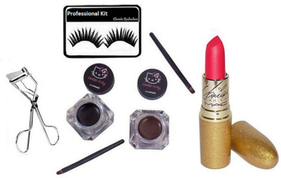 

Professional kit Eyelashes, Mac Hello Kitty Two Liner, Mariah Carey Lipstick With Eyelashes Curler(Set of 4)