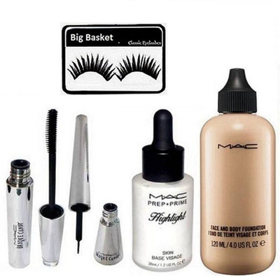 

big basket Eyelashes, Mac Brooke Candy Liner&Mascara,Face and Body Foundation,Prep + Prime Skin Base Visage Highlighter(Set of 5)