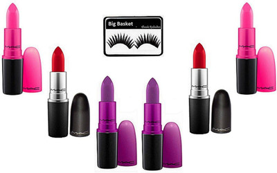 

big basket Eyelashes, Mac Lipstick Russian Red,Heroine,Candy Yum Yum Lipstick(Set of 7)