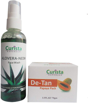 

Curista Naturals Oil control Aloe vera-Neem Face Wash for Acne & pimples & De Tan Papaya Face Pack Combo(Set of 2)